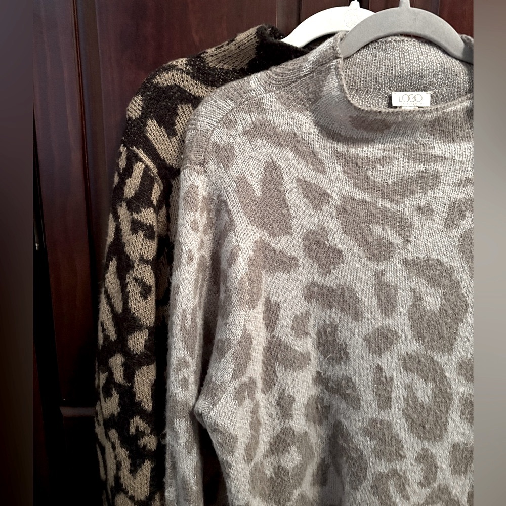TWO PACK Animal Print Mock Neck Sweaters in GRAY and BLACK/TAN